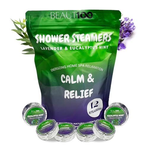 Beaut100 Shower Steamers | 12pcs of Lavender & Eucalptus spearmint, for Stress Relief Candle