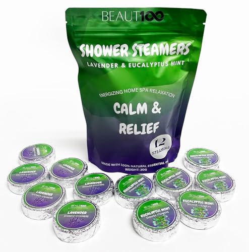 Beaut100 Shower Steamers | 12pcs of Lavender & Eucalptus spearmint, for Stress Relief Candle