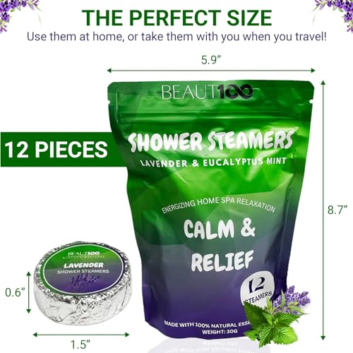 Beaut100 Shower Steamers | 12pcs of Lavender & Eucalptus spearmint, for Stress Relief Candle